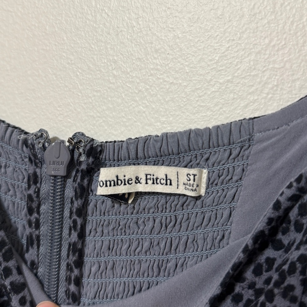 Abercrombie & Fitch Square-neck Midi Dress Size Small Tall Navy Leopard Print - Picture 3 of 8